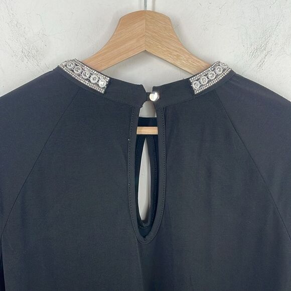 MOA MOA Black Rhinestone Neckline Blouse Cutout Neckline Glam Goth 3/4 Sleeve 1X - Picture 8 of 12
